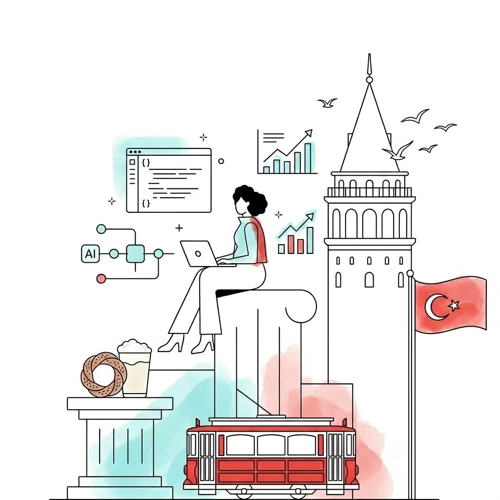 GADXEL - Galata Kulesi, Nostaljik Tramvay ve Tech İllüstrasyonu